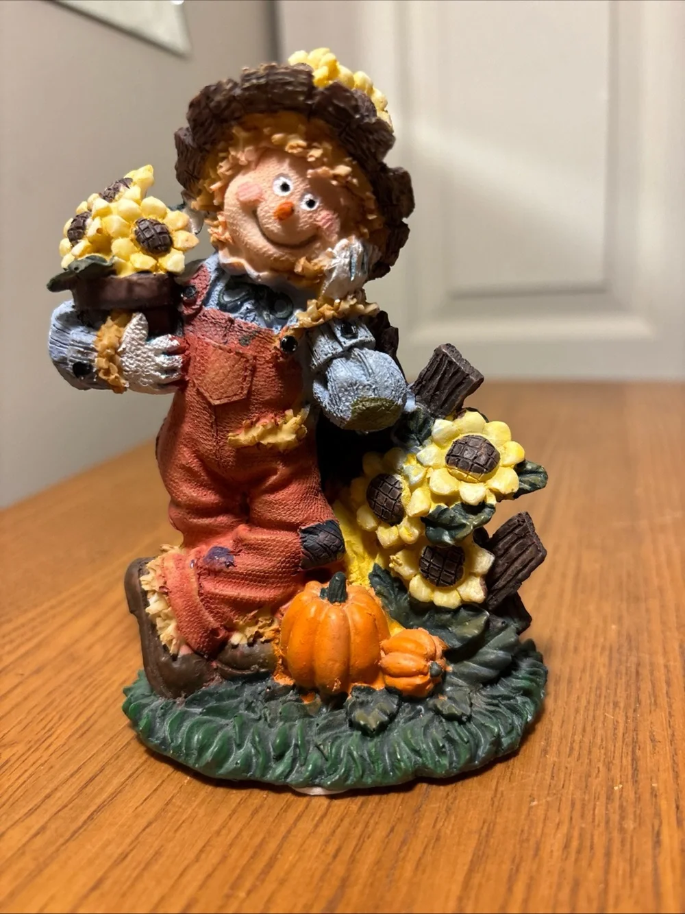 Autumn Scarecrow Figurine Pair - Orange & Green Fall Decor